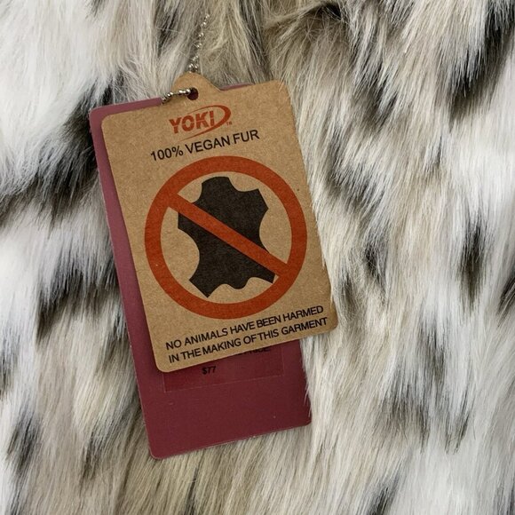 YOKI Outerwear Vest Womens Small Beige Vegan Feathery Faux Fur Animal Print Y2K - Picture 4 of 10